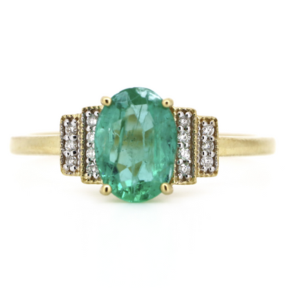 1.60ct Oval Yellow Gold Emerald and Diamond Dress Ring