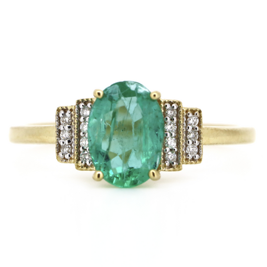 1.60ct Oval Yellow Gold Emerald and Diamond Dress Ring
