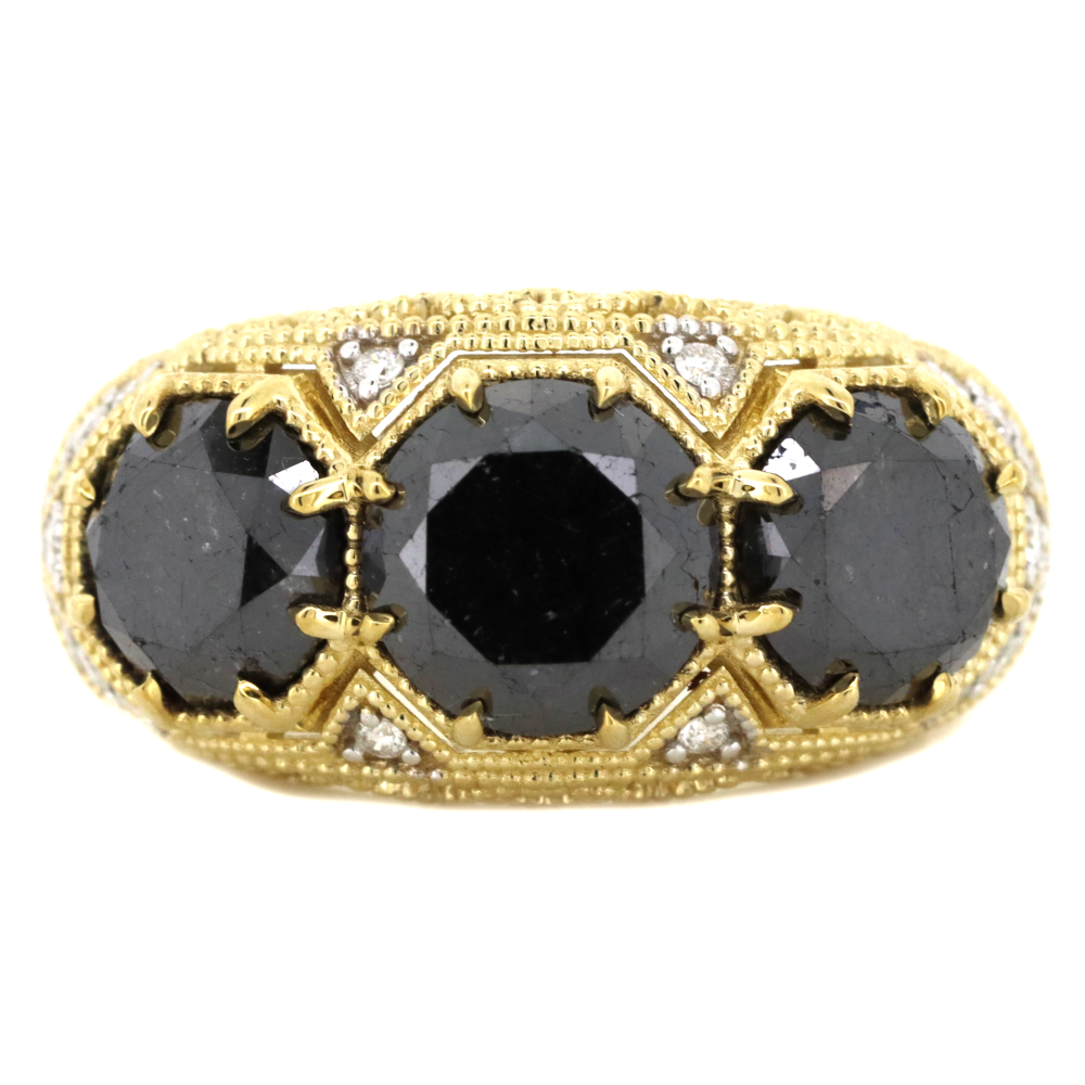6.94ct TDW Yellow Gold Black Diamond and Diamond Trilogy Ring