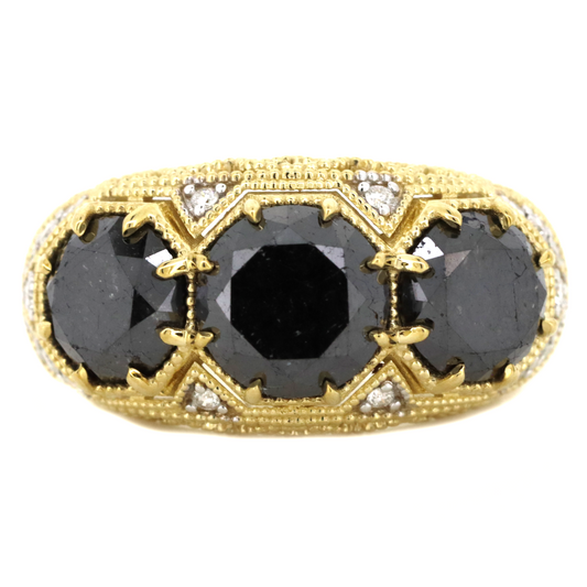 6.94ct TDW Yellow Gold Black Diamond and Diamond Trilogy Ring
