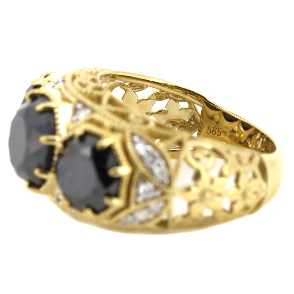 6.94ct TDW Yellow Gold Black Diamond and Diamond Trilogy Ring