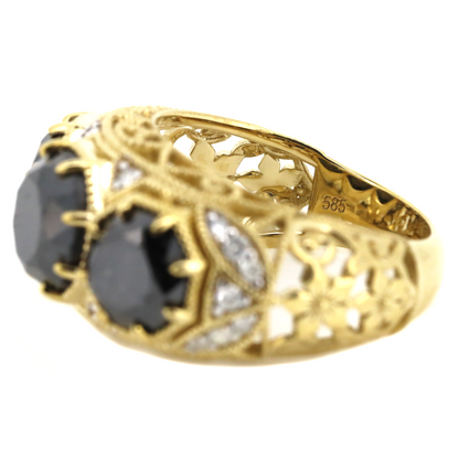 6.94ct TDW Yellow Gold Black Diamond and Diamond Trilogy Ring