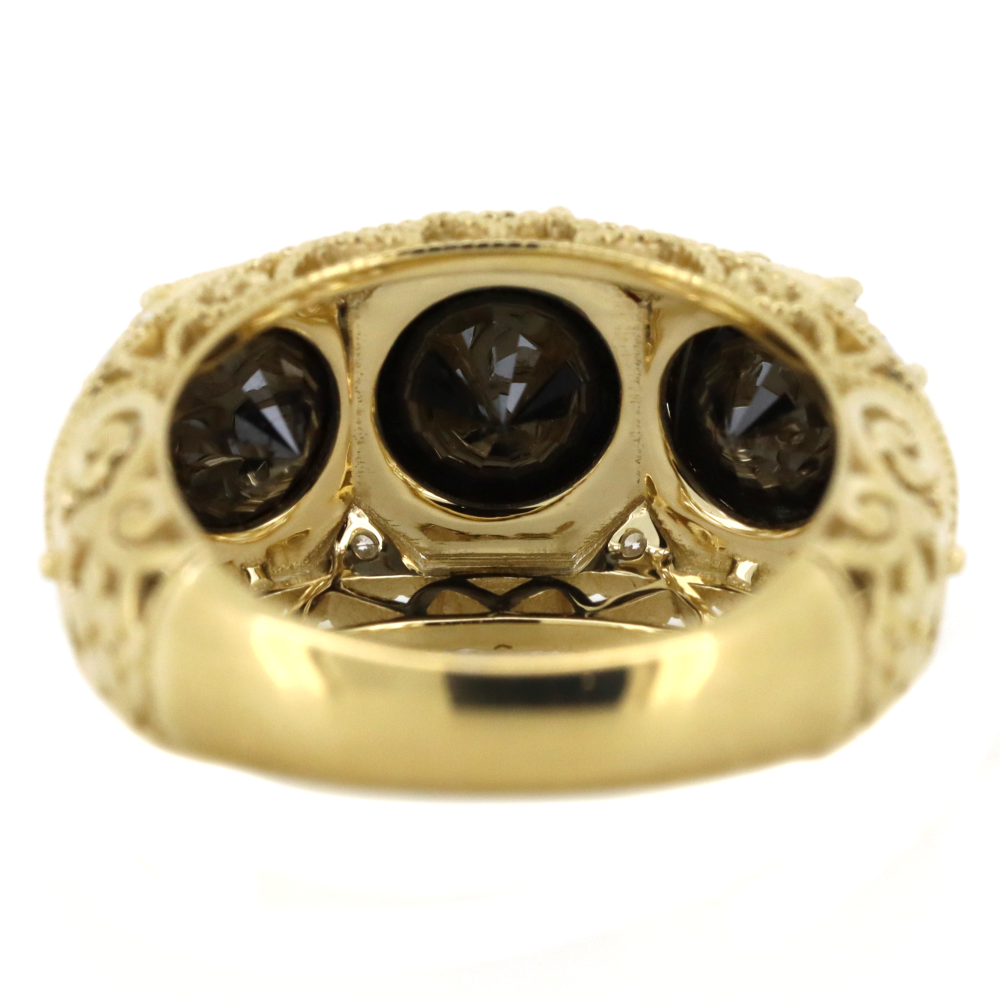 6.94ct TDW Yellow Gold Black Diamond and Diamond Trilogy Ring