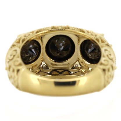 6.94ct TDW Yellow Gold Black Diamond and Diamond Trilogy Ring