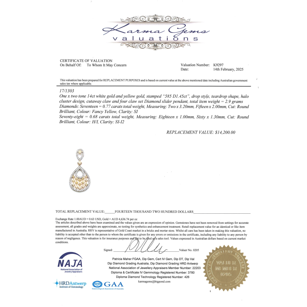 White/Yellow Gold Fancy Yellow Diamond Slider Pendant