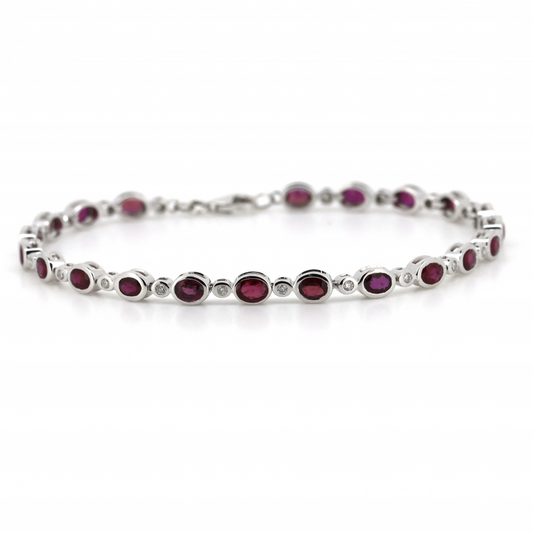 White Gold Ruby and Diamond Line Bracelet