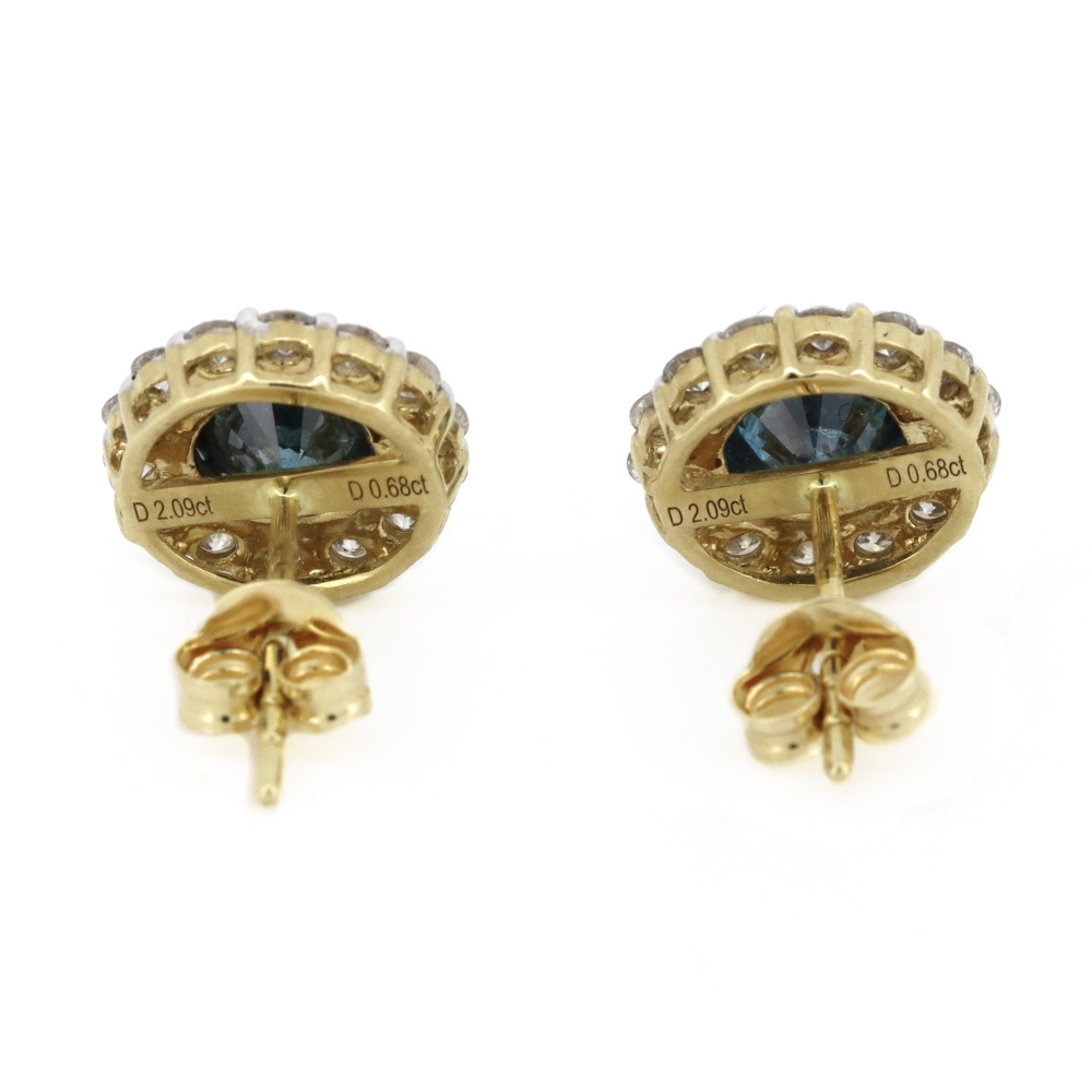 Yellow Gold/Rhodium Vivid Blue Diamond Halo Stud Earrings