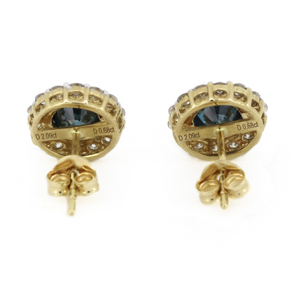 Yellow Gold/Rhodium Vivid Blue Diamond Halo Stud Earrings