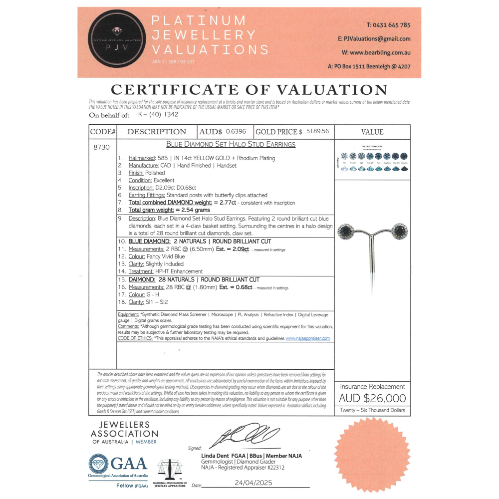 Yellow Gold/Rhodium Vivid Blue Diamond Halo Stud Earrings