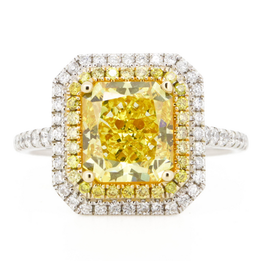 3.09ct White/Yellow Gold Fancy Yellow Diamond Double Halo Ring