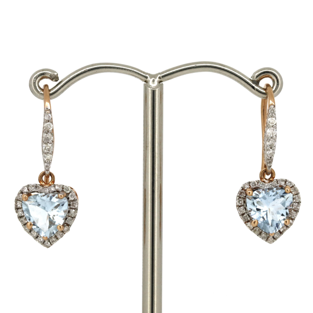 1.82ct TSW Rose Gold Aquamarine and Diamond Halo Heart Earrings