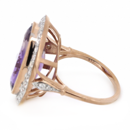 10K Rose Gold, 13.05ct Amethyst and Diamond, Halo Cocktail Ring