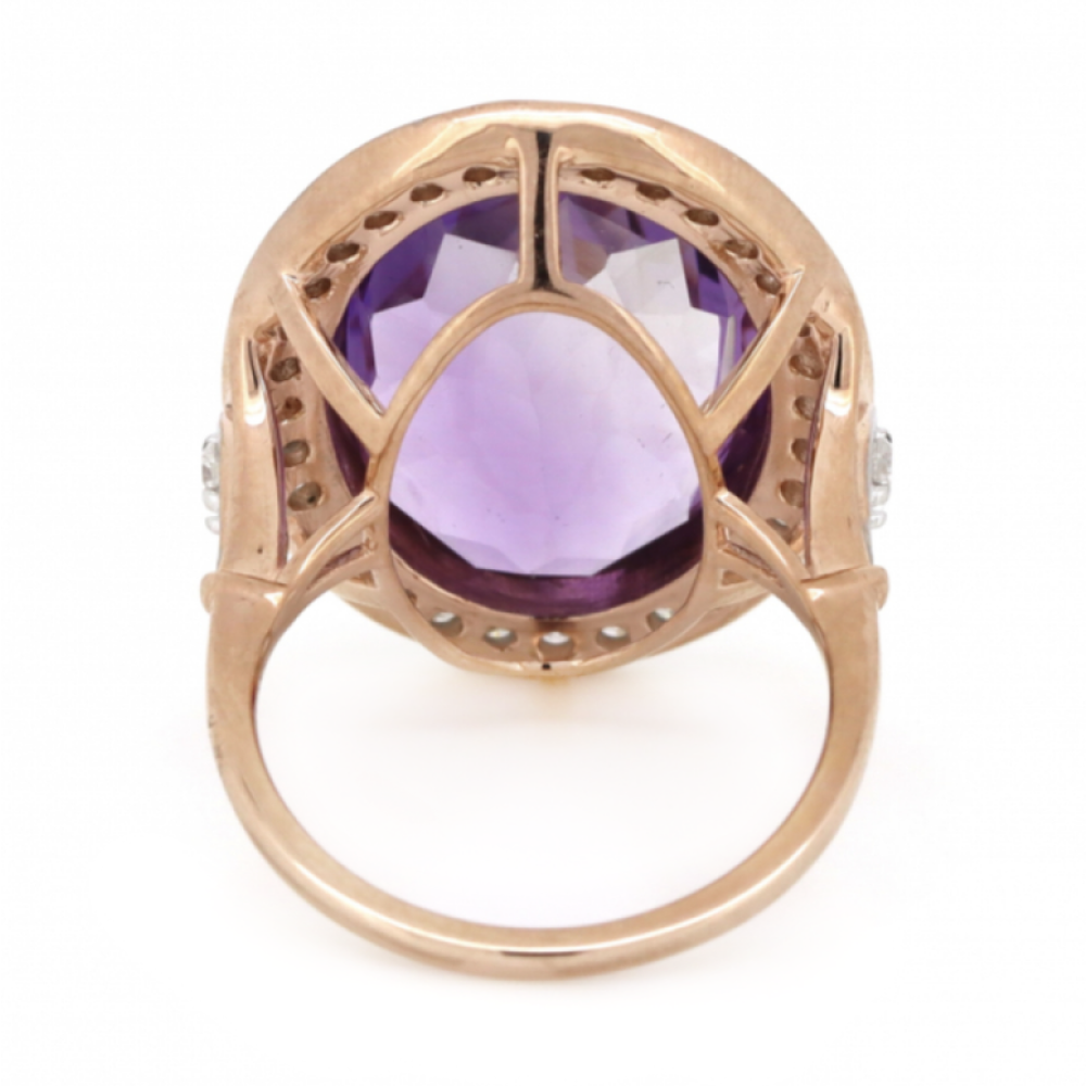 10K Rose Gold, 13.05ct Amethyst and Diamond, Halo Cocktail Ring