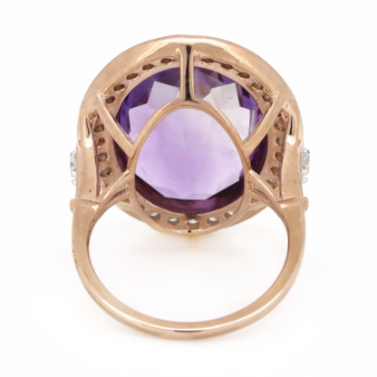 10K Rose Gold, 13.05ct Amethyst and Diamond, Halo Cocktail Ring