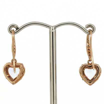 1.82ct TSW Rose Gold Aquamarine and Diamond Halo Heart Earrings
