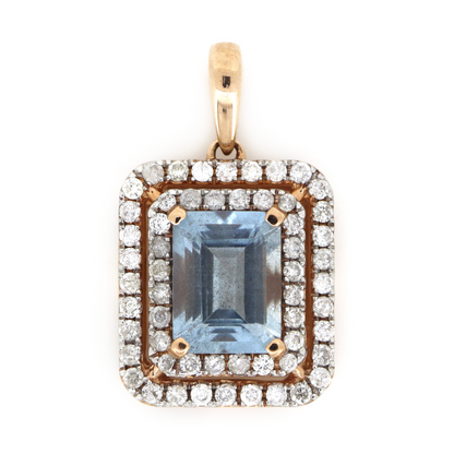 1.89ct Rose Gold Aquamarine and Diamond Double Halo Pendant