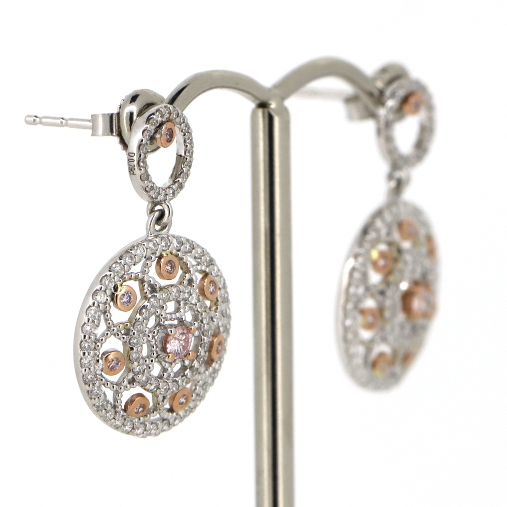 White/Rose Gold Blush Pink Diamond Art Deco Drop Earrings