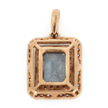 1.89ct Rose Gold Aquamarine and Diamond Double Halo Pendant