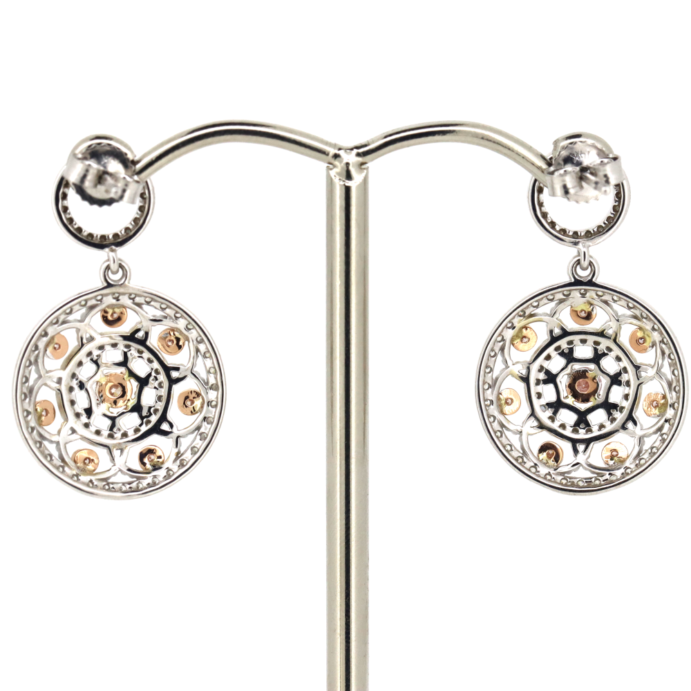 White/Rose Gold Blush Pink Diamond Art Deco Drop Earrings
