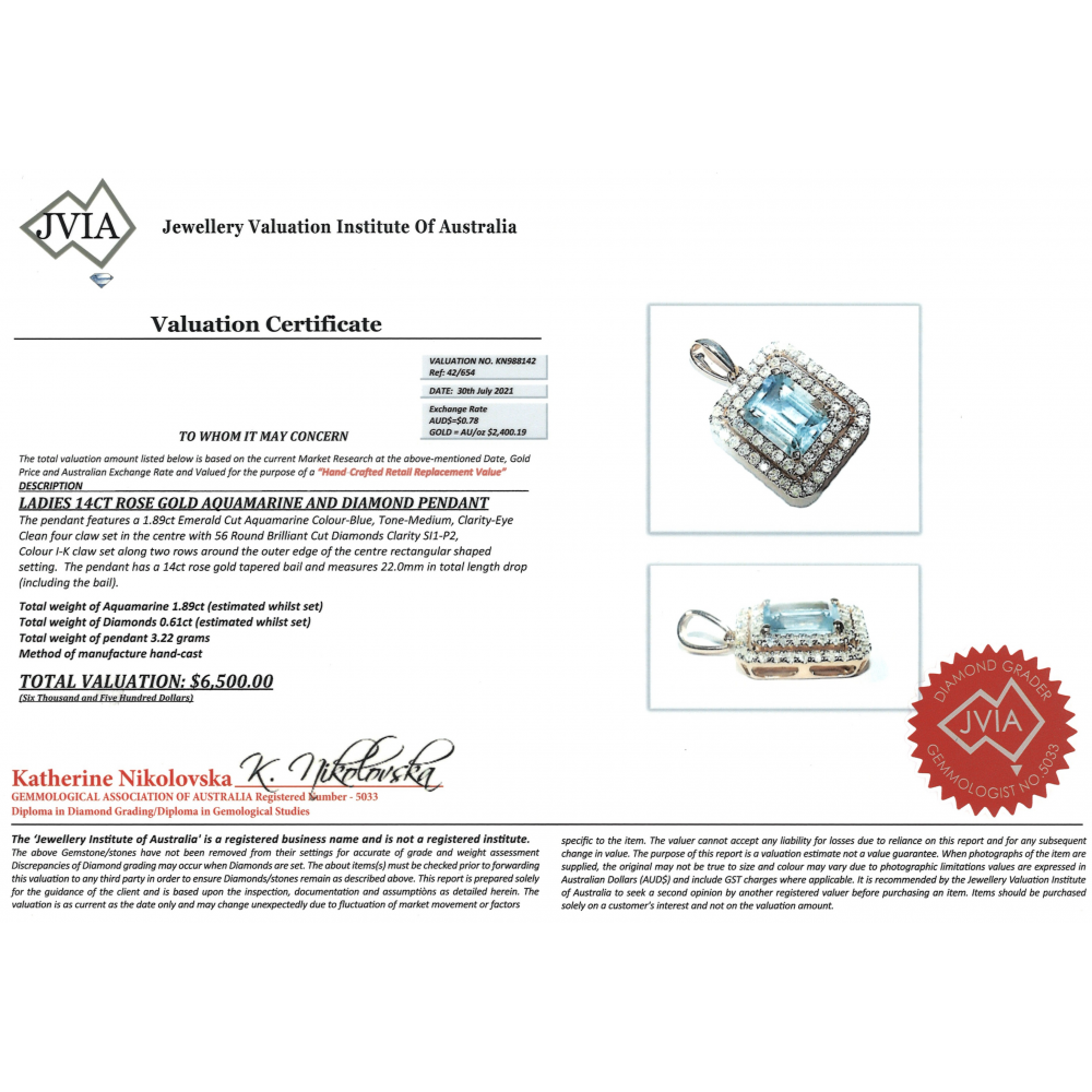 1.89ct Rose Gold Aquamarine and Diamond Double Halo Pendant