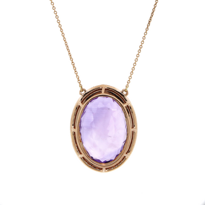 10K Rose Gold, 16.10ct Amethyst and Diamond, Halo Necklace