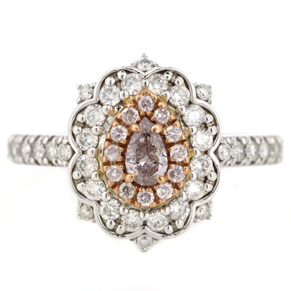 White/Rose Gold Pink Champagne Diamond Double Halo Ring