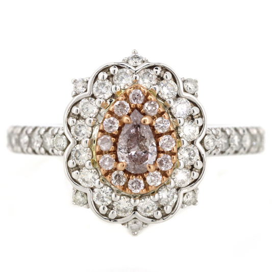 White/Rose Gold Pink Champagne Diamond Double Halo Ring