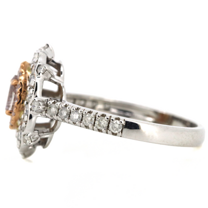 White/Rose Gold Pink Champagne Diamond Double Halo Ring