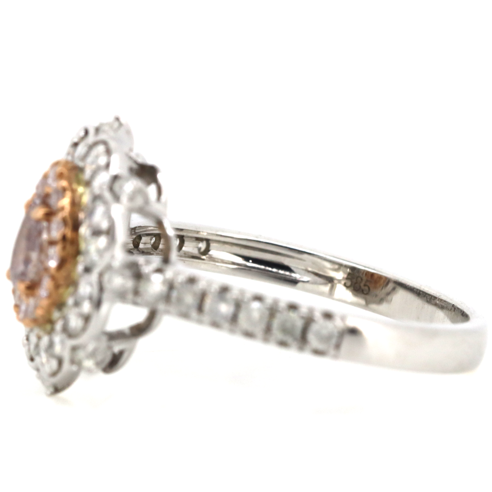White/Rose Gold Pink Champagne Diamond Double Halo Ring