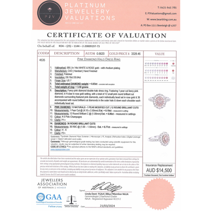 White/Rose Gold Pink Champagne Diamond Double Halo Ring