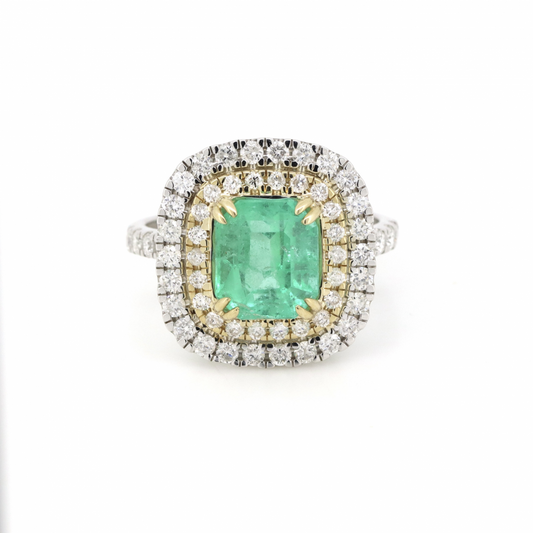 2.47ct Colombian Emerald and Diamond Double Halo Ring