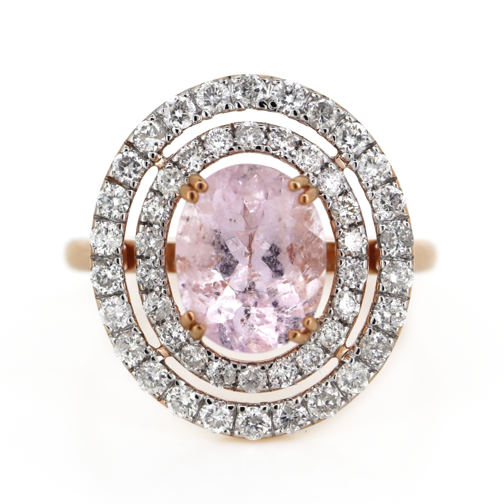 20.96ct Rose Gold Morganite and Diamond Double Halo Ring