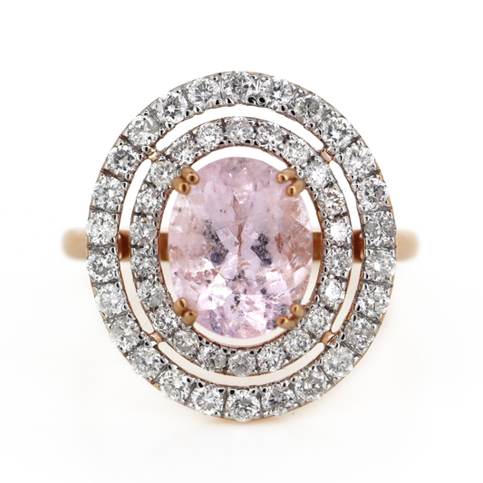 20.96ct Rose Gold Morganite and Diamond Double Halo Ring