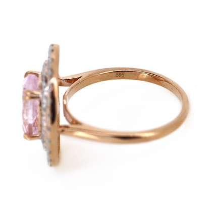20.96ct Rose Gold Morganite and Diamond Double Halo Ring