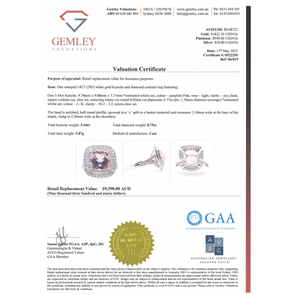5.44ct White Gold, Kunzite and Diamond, Double Halo Ring