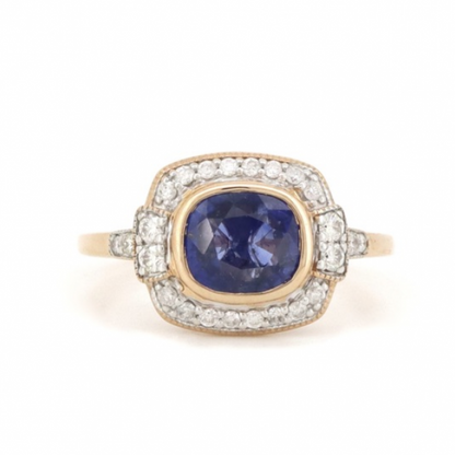 2.64ct Blue Ceylon Sapphire and Diamond Halo Ring