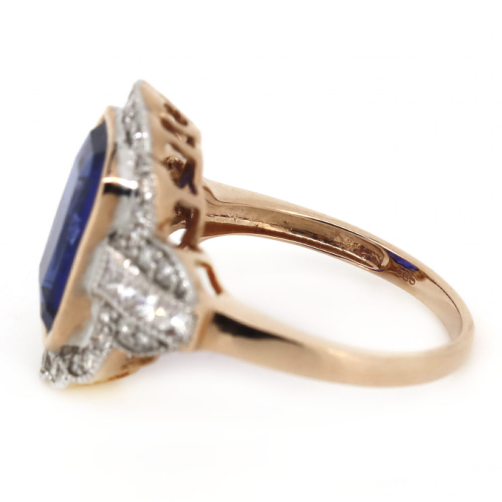 Rose Gold Blue Sapphire & Diamond Antique-Inspired Ring