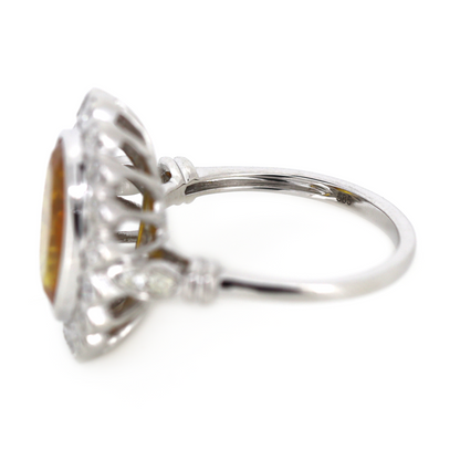 White Gold Orange Sapphire and Diamond Antique Inspired Halo Ring