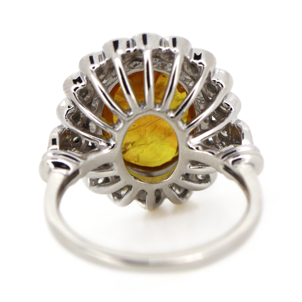 White Gold Orange Sapphire and Diamond Antique Inspired Halo Ring