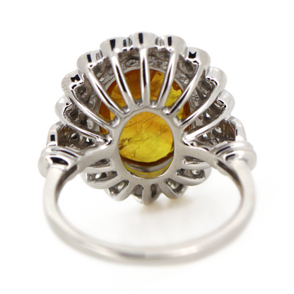 White Gold Orange Sapphire and Diamond Antique Inspired Halo Ring