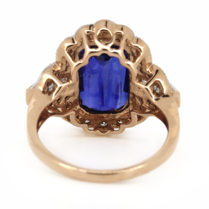 Rose Gold Blue Sapphire & Diamond Antique-Inspired Ring
