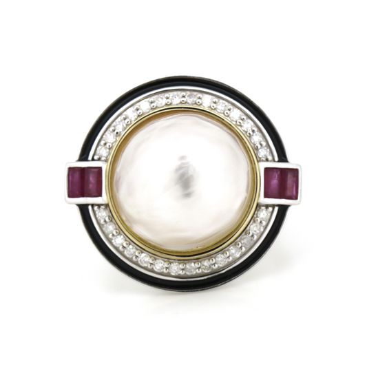 White Cultured South Sea Mabe Pearl Ring