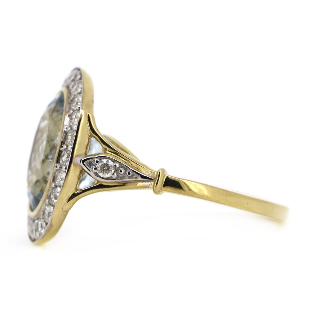 4.08ct Yellow Gold, Aquamarine and Diamond, Halo Ring