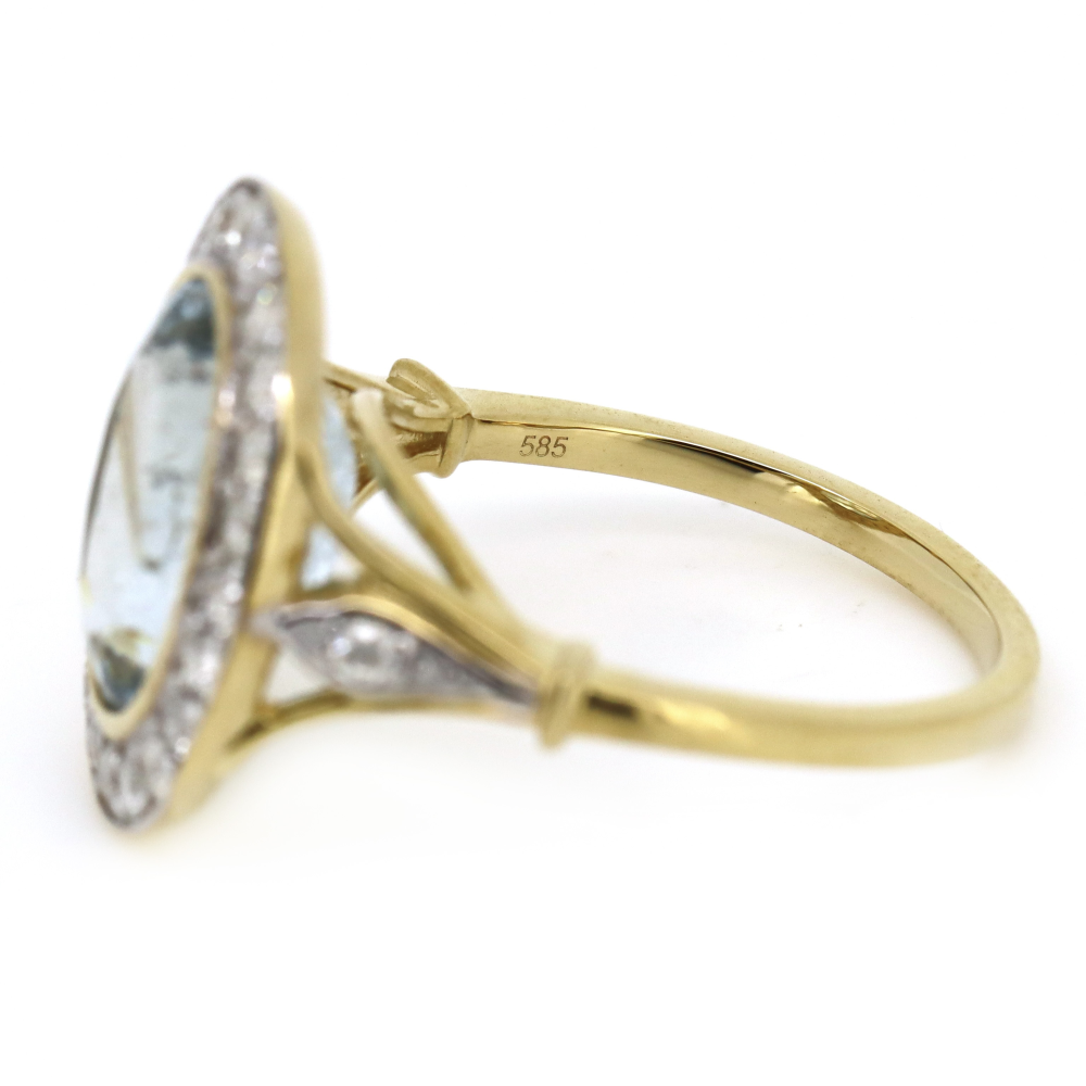 4.08ct Yellow Gold, Aquamarine and Diamond, Halo Ring