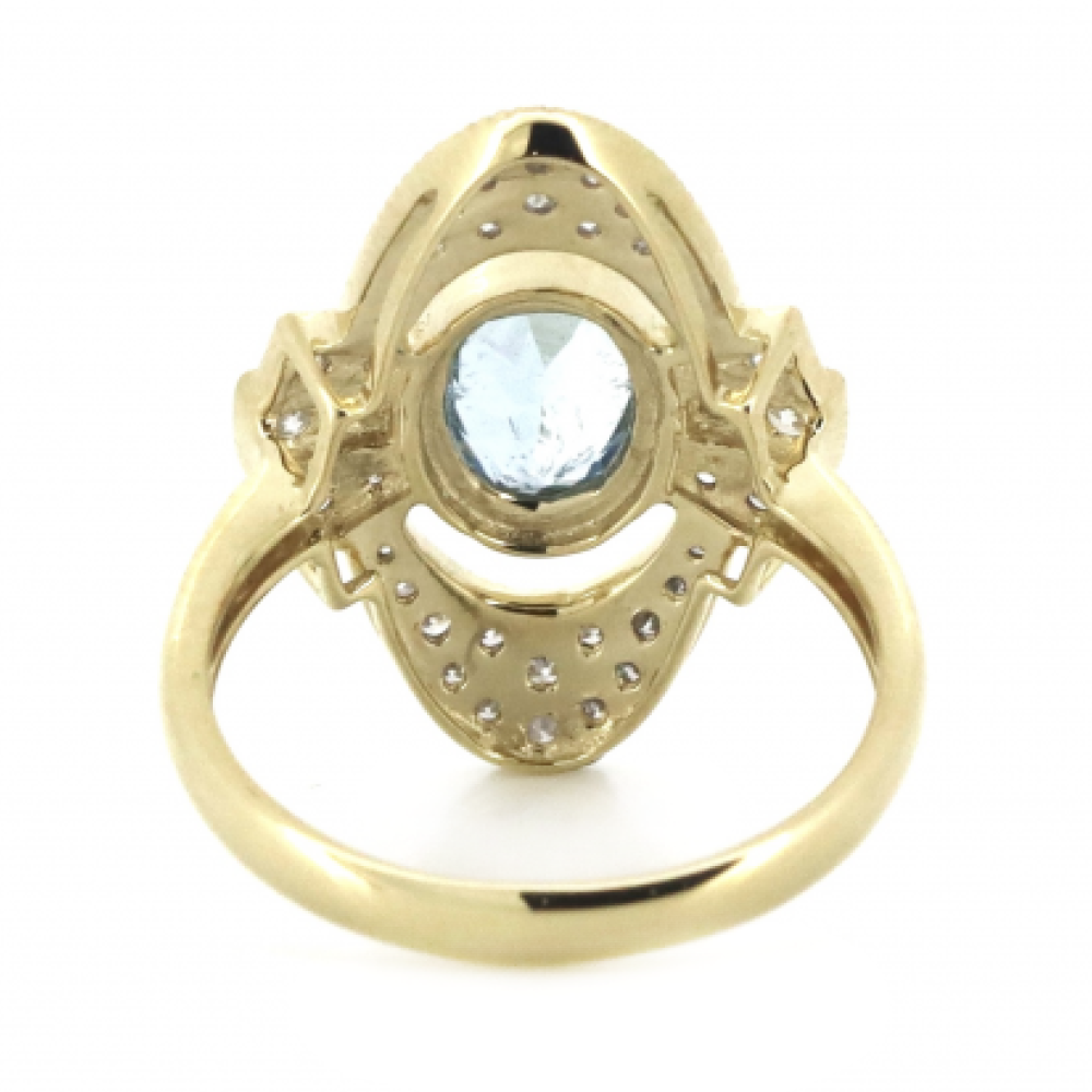 Yellow Gold 1.19ct Santa Maria Blue Aquamarine and Diamond Art Deco Inspired Ring