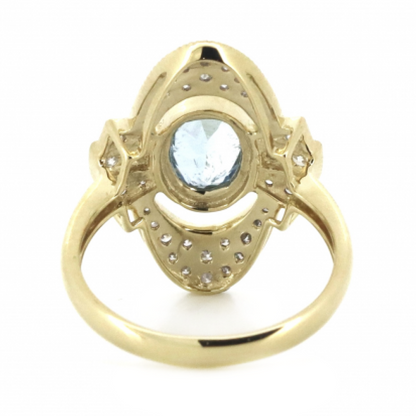 Yellow Gold 1.19ct Santa Maria Blue Aquamarine and Diamond Art Deco Inspired Ring