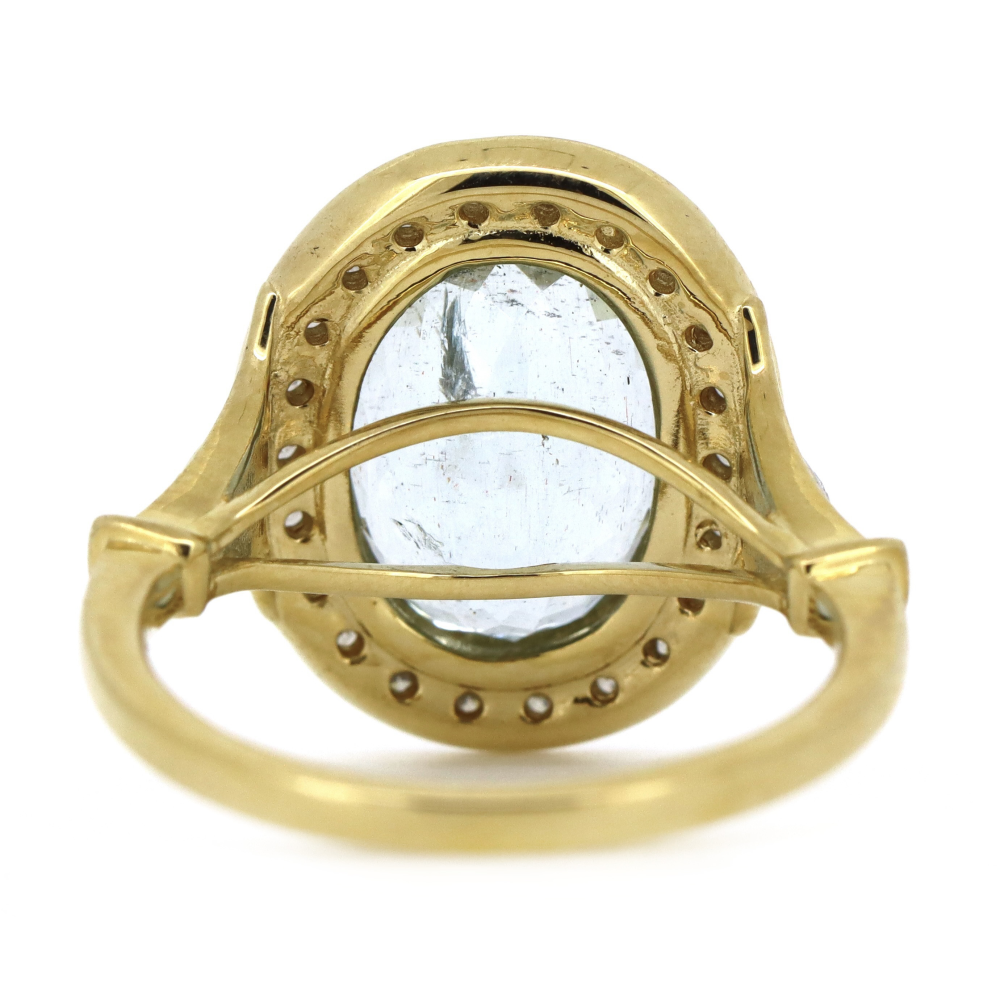 4.08ct Yellow Gold, Aquamarine and Diamond, Halo Ring
