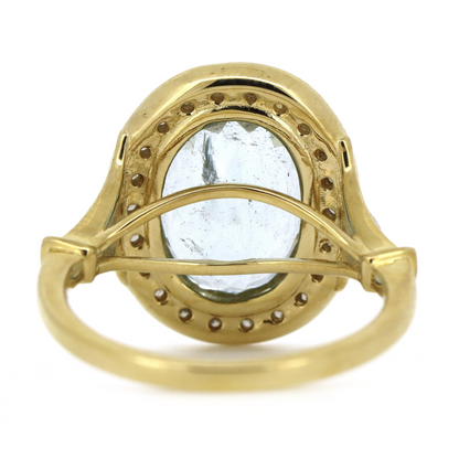 4.08ct Yellow Gold, Aquamarine and Diamond, Halo Ring