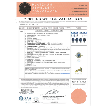 Yellow Gold Blue Ceylon Sapphire & Diamond Double Halo Ring