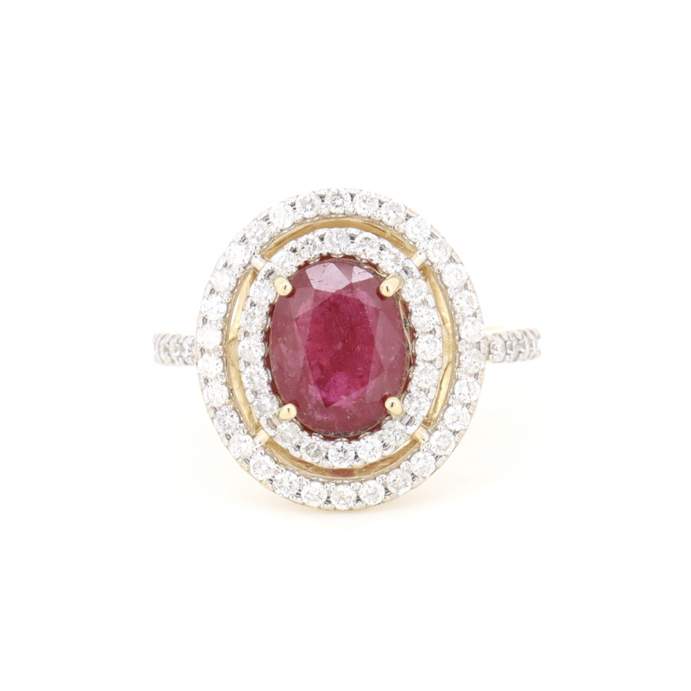 Ruby and Diamond Double Halo Ring